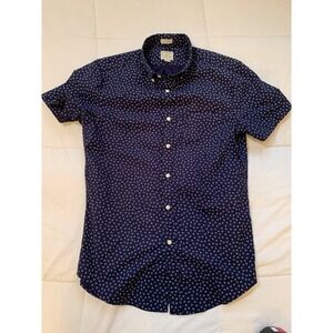 J. Crew Shirt Men Button Down Blue Floral Short Sleeve Organic Cotton Slim Small